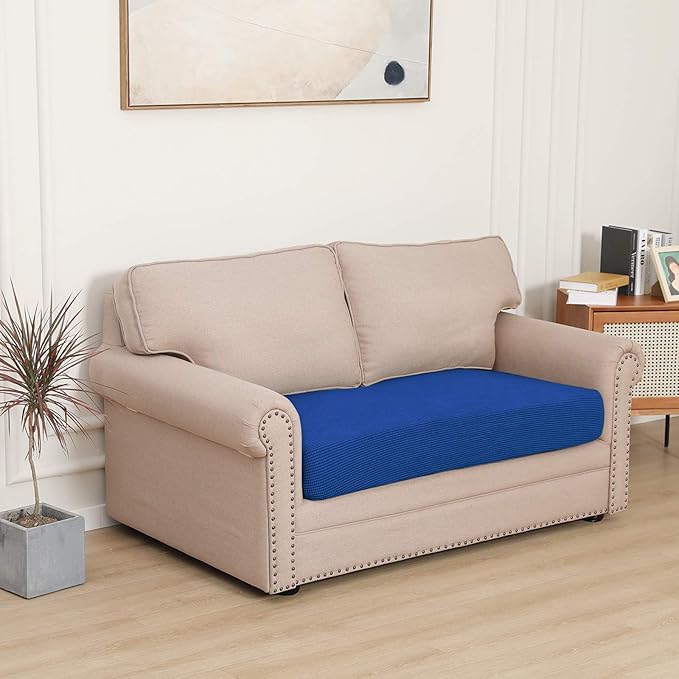 Easy-Going Stretch Loveseat Cushion Cover Sofa Cushion Furniture Protector Sofa Seat Sofa Slipcover Sofa Cover Soft Flexibility with Elastic Bottom(Loveseat Cushion, Classic Blue)