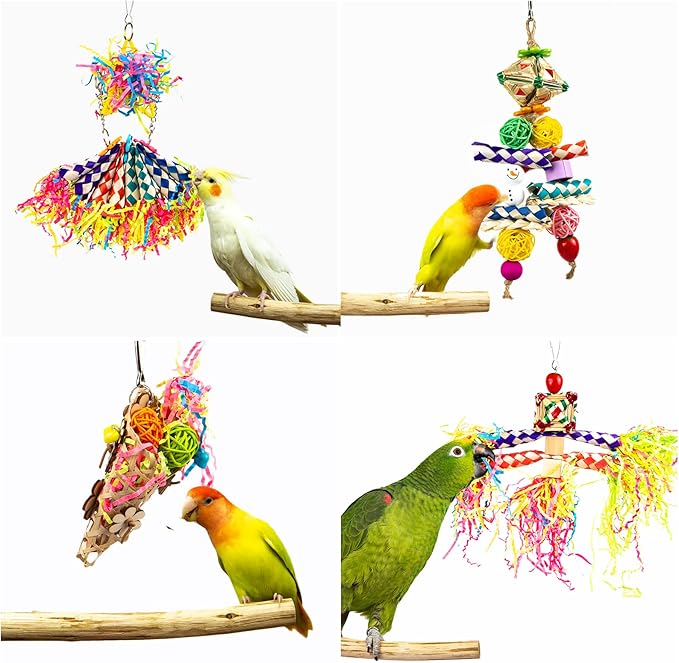 Parrots Shredding Toys Parakeet Chewing Toys Loofah Toys Parrot Cage Shredder Toys Bird Foraging Hanging Toys Bird Accessories for Parrots Lovebird Cockatiel Conure African Grey