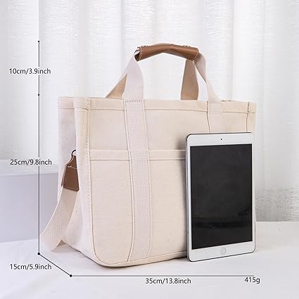 Women Multi-Pocket Canvas Tote Bag Durable Large Capacity Crossbody Handbag,Adjustable Strap Versatile Crossbody Bag