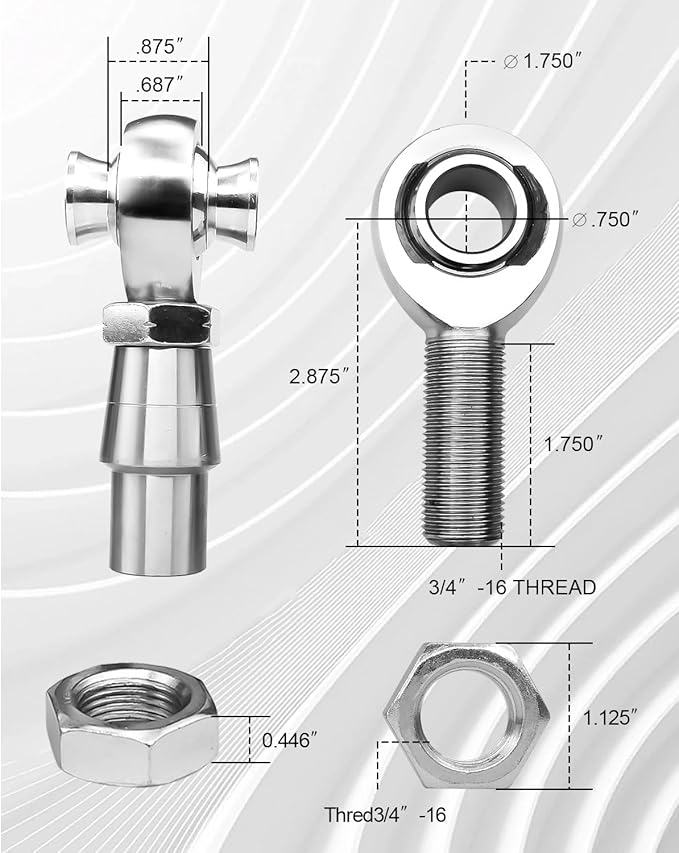 34 Heim Joint Rod End Kit, Left and Right Hand Thread Heim Joint, 2 Link 750 Chromoly Joints Panhard Rod End Kit, 1 Set