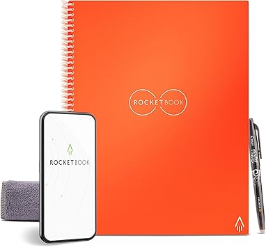 Rocketbook Core Reusable Spiral Notebook, Letter Size 8.5x11, Orange - Dotted Pages, App-Connected, Erasable, Durable Cover, Ideal for School, Work, and Creative Projects