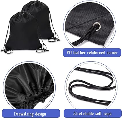 Sliverdew 2 Pcs Black Drawstring Backpack Bags Sports Cinch Sack String Bags Drawstring Gym Bag Draw String Backpack Bulk Swimming String Bags