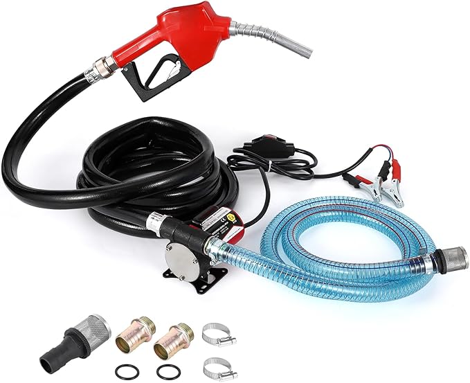 GAOMON 12V Fuel Transfer Pump, Diesel Transfer Pump with Nozzle Hose for Gasoline, Diesel, 8 GPM Self Priming DC Electric Diesel Fuel Transfer Pump Kit, Black