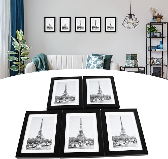 5Pcs Photo Frame, 7in High Transparency Black Decorative Rugged Picture Frame, Stylish PVC Black Edge DIY Design Combination Picture Frame Ornament