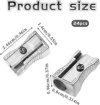 24 Pcs Pencil Sharpener Handheld Metal Mini Pencil Sharpeners Single Hole Rectangular Small Sharpeners Pencil Sharpening Bulk Manual Pencil Sharpener for Graphite Colored Pencils Wood-cased Pencils