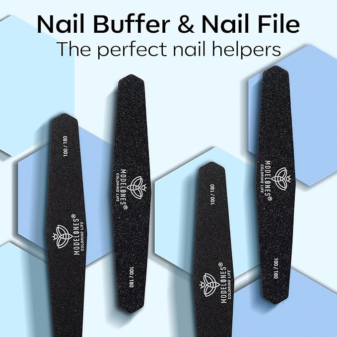 Modelones 8Pcs Nail File and Buffer Set, Professional Double Sided 100180 Grit Gel Nail File Set, Manicure File for Acrylic and Natural Nails, Nail Care kit Tool Nail Supplies for Home and Salon Use