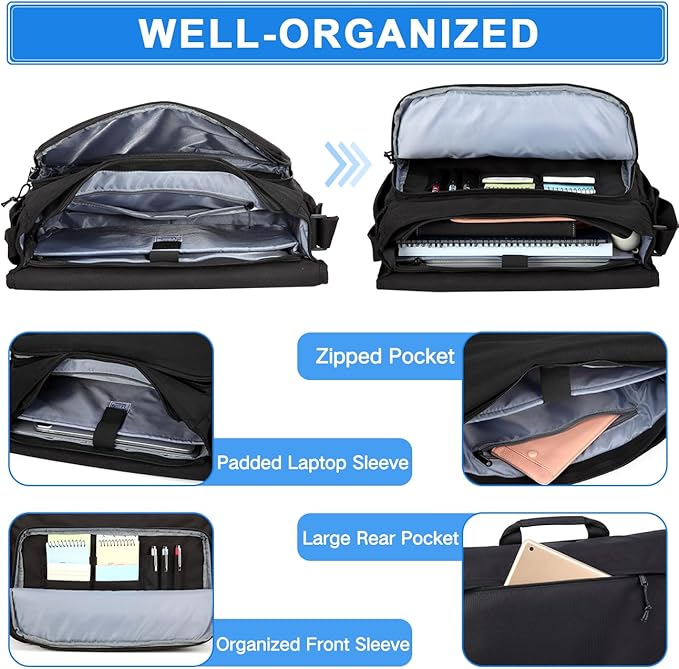 VASCHY Messenger Bag for Men,Water Resistant Satchel Briefcase Laptop Work Bag Crossbody Shoulder Handbag for Women College