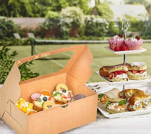 UnicoPak 20 Pack 10 x 6.8 x 4 Inch Tall Brown Cupcake Boxes with Handle Tray, Cupcake Boxes 6 Count, Large Cupcake Boxes Muffin Boxes for Standard or High Creams Cupcakes Jumbo Cupcakes