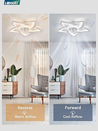 LEDIARY Flower Ceiling Fans with Lights, Small 27 Inch Modern Low Profile Ceiling Fan, Dimmable LED Ceiling Light Fixture, Flush Mount Ceiling Fans with Remote for Bedroom, Kitchen, Indoor-White