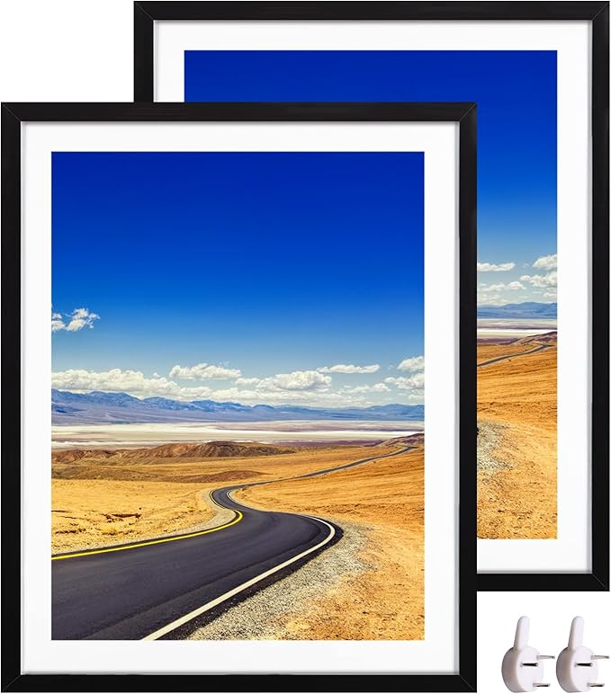 12x16 Picture Frame Wood Diamond Painting Frame 30x40cm Display 10x14 in / 25x35cm with Mat or 12 x 16 in / 30cm x 40cm Without Mat Diamond Art Frame Poster Photo Gallery Wall Frame - Set of 2 Black