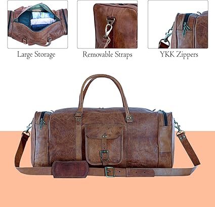 21 Inch Vintage Leather Duffel Travel Gym Sports Overnight Weekend Duffle Bags for men and women