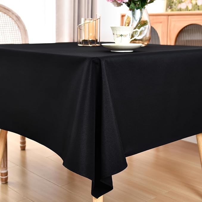 eeivs Square Tablecloth 52 x 52 Inch Washable Polyester Table Cloth Solid Black Heavy Duty Fabric Table Cover Daily Use for Dining Home Kitchen Party Wedding