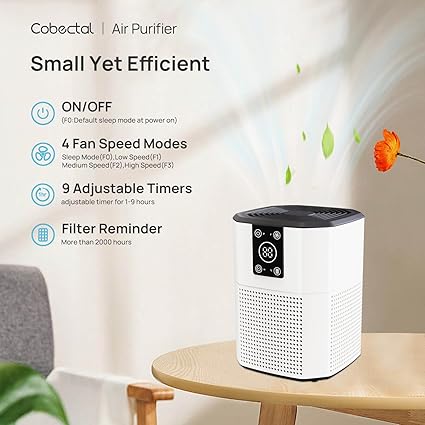 Air Purifiers for Home Bedroom, Quiet Air Purifiers with Sleep Mode, Portable Air Purifier with 4 Speed Control,9 Timers, Small Air Cleaner for Home,Office,Living Room, light white