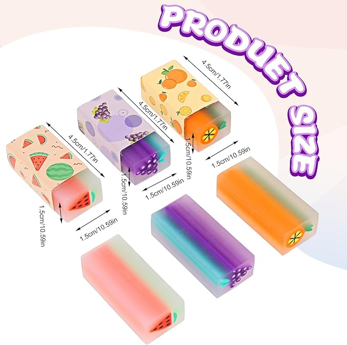 12Pcs Cute Erasers for Kids, Fun Fruit Shaped Erasers Scented Pencil Rubber Erasers Classroom Students Reward School Supplies Prize Gifts Party Favors