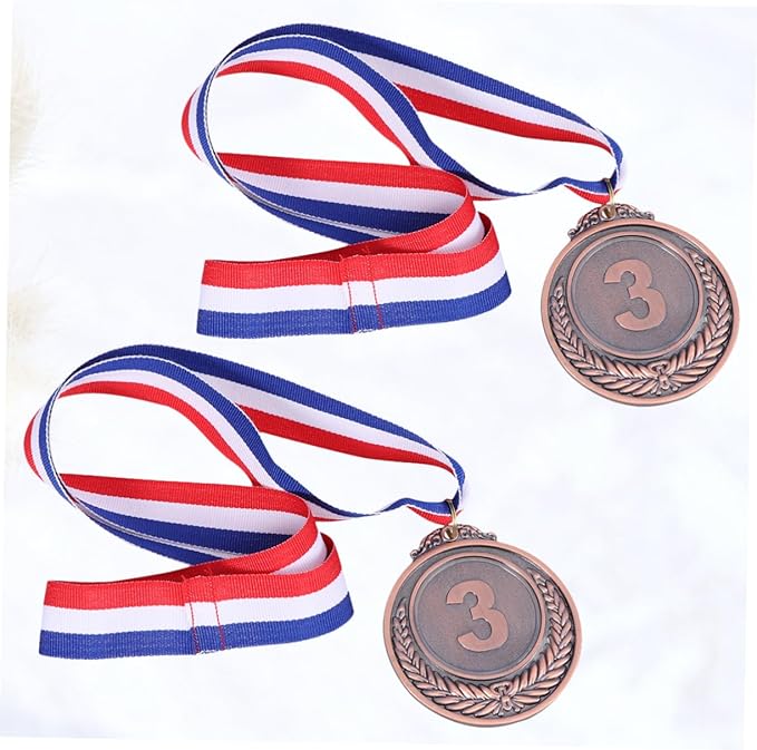 2Pcs Medals with Neck Ribbon Bronze Winner Medal for Competitions Award Medal for Games and Events