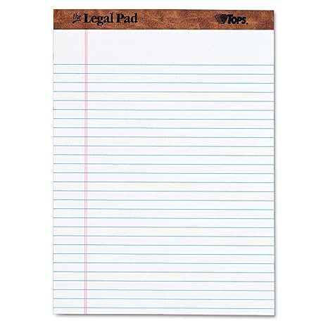 TOPS 75330 "The Legal Pad" Ruled Pads, LegalWide, 8 12 x 11 34, White, 50 Sheets