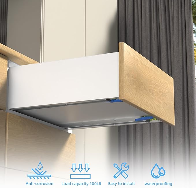 1 par de diapositivas de cajon de 18 pulgadas de extension completa de cierre suave, dispositivo de bloqueo ajustable 3D y soportes de montaje trasero para marco facial, rieles de montaje