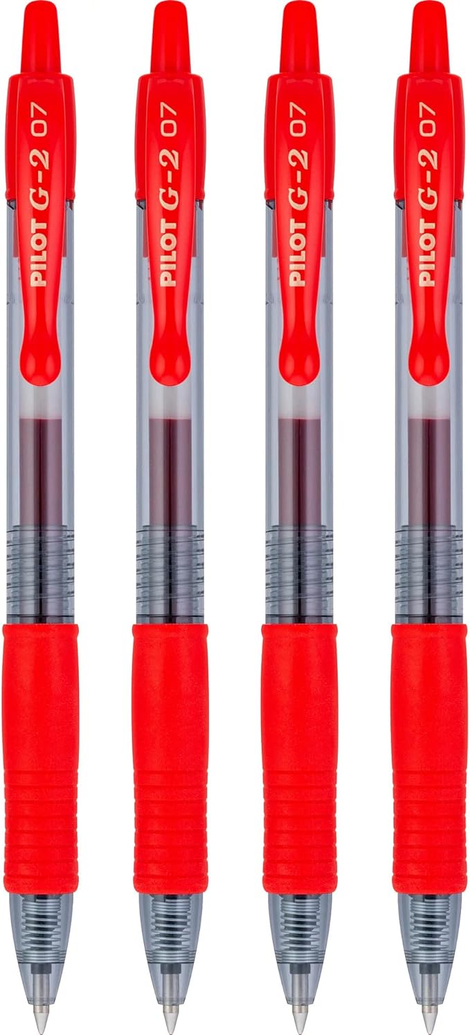 Pilot, G2 Premium Gel Roller Pens, Fine Point 0.7 mm, Red, Pack of 4 Amazon's Choice