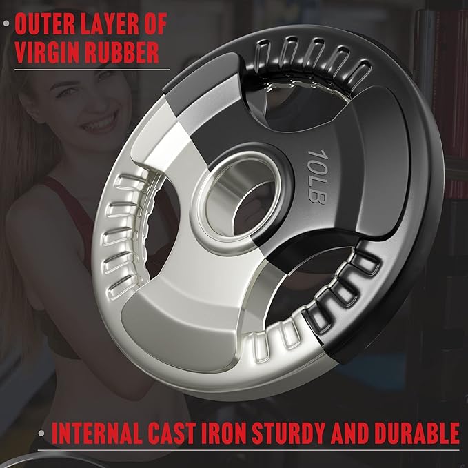 Elevens Rubber Weight Plates 2-Inch Cast Iron Grip Plates Olympic plates for Weightlifting, Strength Training, Muscle Toning, Crossfit in Home Gym