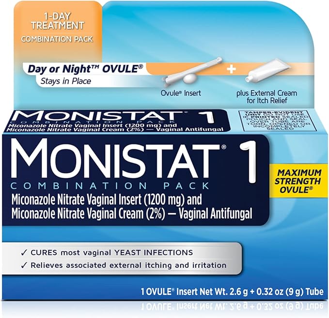 Monistat 1 Day Yeast Infection Treatment for Women, 1 Miconazole Ovule Insert External Monistat Anti-Itch Cream Bundle