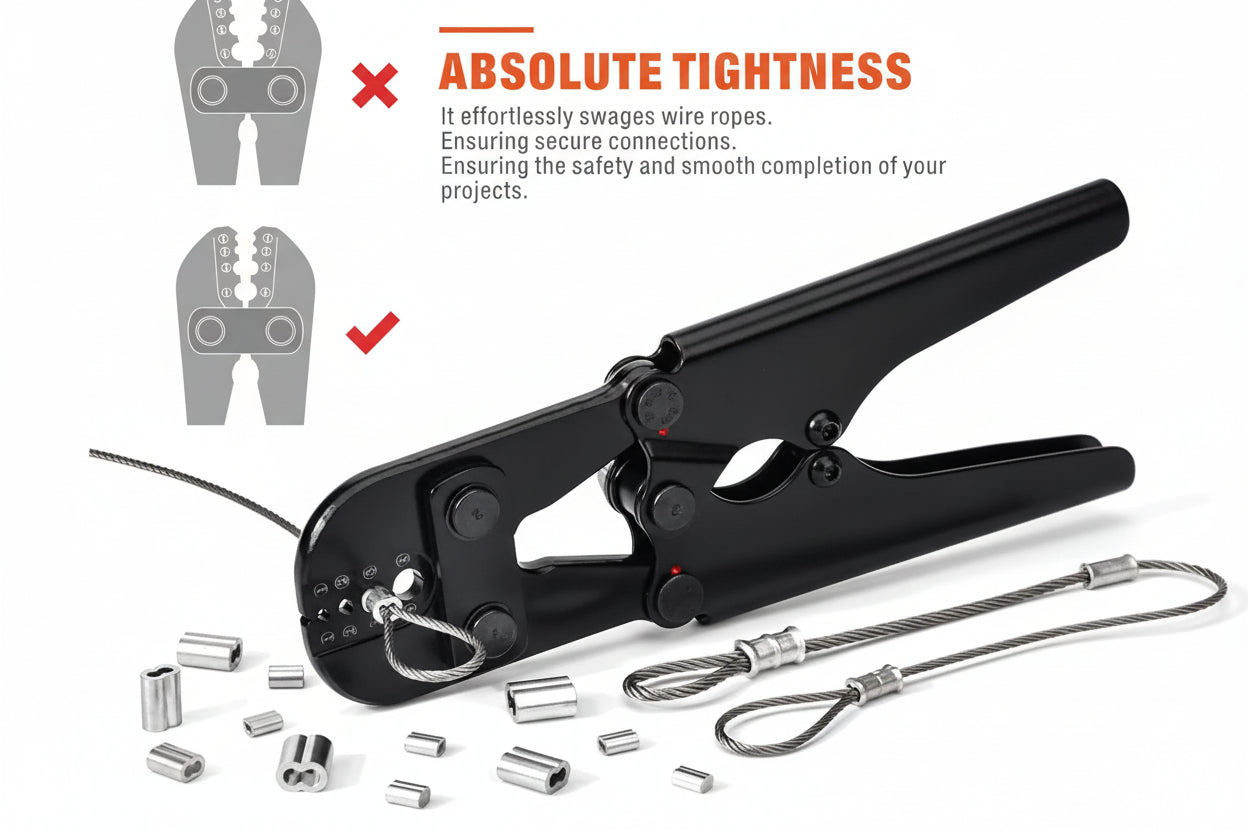 Wire Rope Crimping Tool for Aluminum Oval and Double Sleeves, 3/64" to 1/8" Loop Crimping