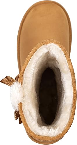 KRABOR Womens Suede Snow Boots Mid-Calf Winter Shoes with Side Bows