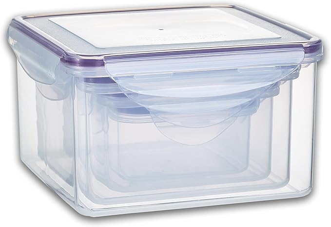 Set of 4 Square Nesting Food Storage Containers - Reusable, BPA Free Plastic, Snap Lock Lids With a Leakproof Silicone Seal. Great for Snacks, Soup, Fruit, Salad and Food Storage