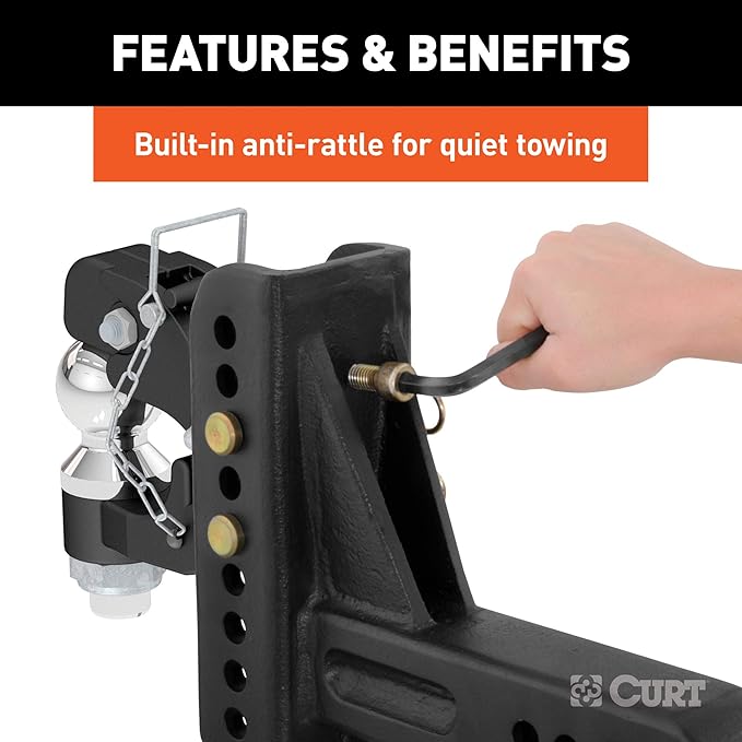 CURT 45908 Adjustable Pintle Hitch Combination, 2-12-Inch Receiver, 6-Inch Drop, 2-516-Inch Ball, 20,000 lbs