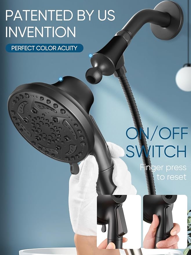 Cobbe Filtered Shower Head with handheld, High Pressure 7-mode Showerhead Hose, Bracket, Water Softener Filters Beads for Hard Remove Chlorine and Harmful Substance, Black, U.S. Patents