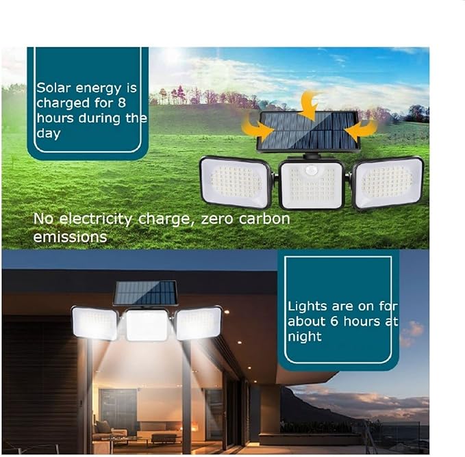 CRONAX Solar Outdoor Lamp, Solar Lamp 180ledip65 Waterproof Motion Sensor, Human Body Infrared 3 Head Induction Floodlight Outdoor Garden Landscape Lighting Wall Lamp