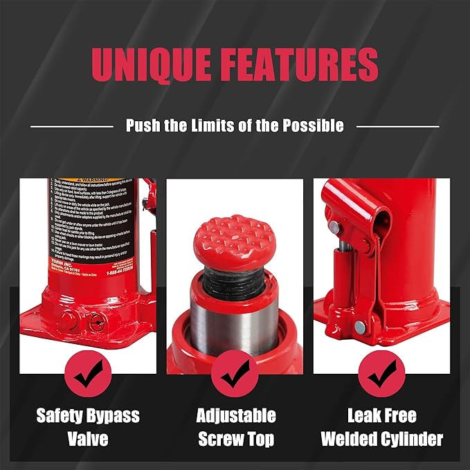 BIG RED T92003B Torin Hydraulic Welded Bottle Jack, 20 Ton (40,000 lb) Capacity, Red