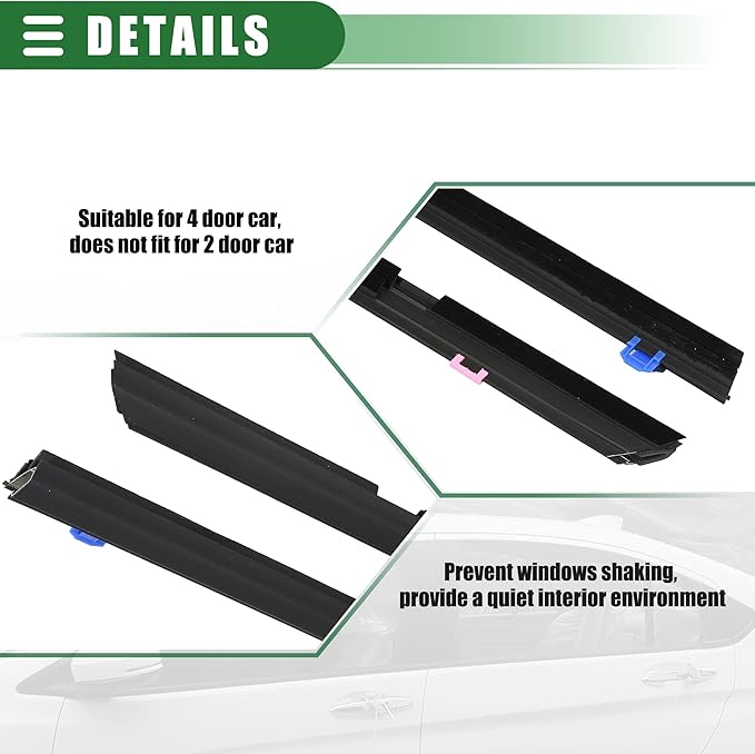 Motoforti Weatherstrip Window Trim Seal Belt Kit, Car Outside Window Seal Belt, for Honda Civic 2012-2015, ABS, 72450TR0A01, Black, 1 Set, Front Rear Left Driver Right Passenger Side