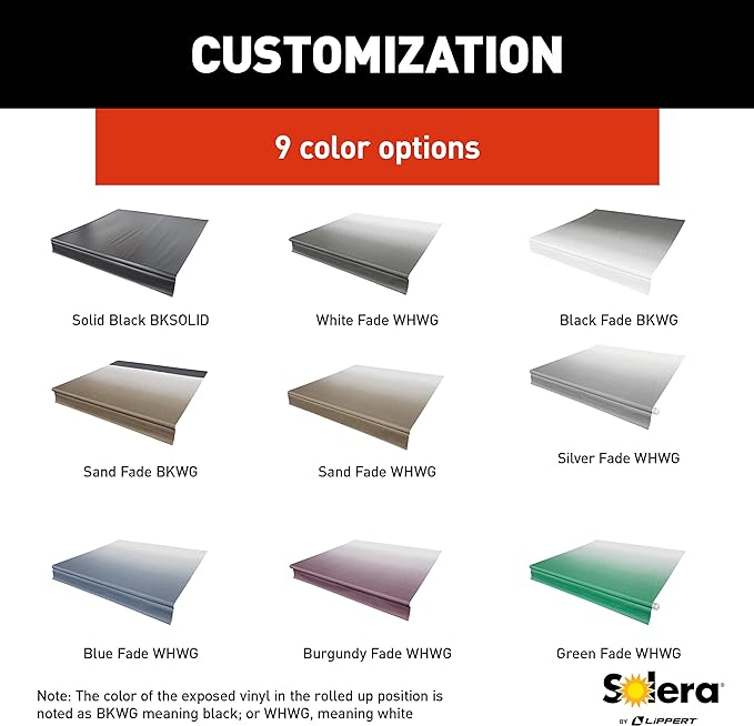 Solera Universal Fit Heavy-Duty Vinyl RV Patio Awning Replacement Fabric Solid Black 14' Awning (13'4" Fabric)