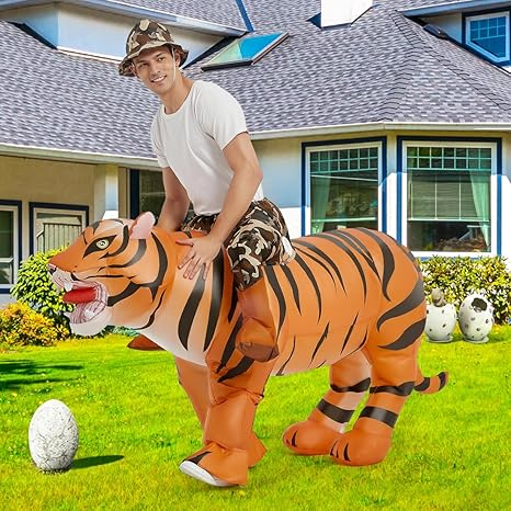 GOOSH Inflatable Tiger Costume for Adult Halloween Costume Women Man Funny Blow up Costume for Halloween Party Cosplay