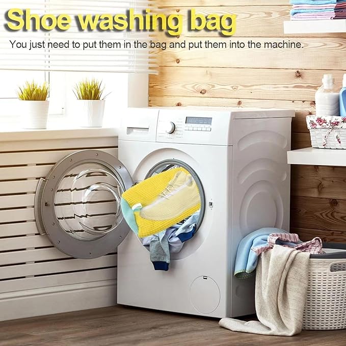 mcdhhemoShoe Washing Machine Bag, Sneaker Laundry Shoe Bag for Washer and Dryer, Durable Mesh Laundry Bags for Delicates Shoes Washing Bag with Side Zip, Reusable Shoe Bag for Gym Shoes(Yellow?