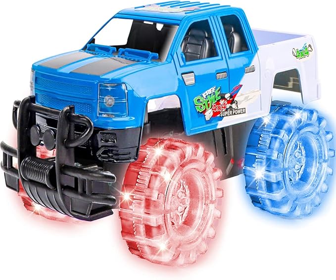 ArtCreativity Light Up Blue White Monster Truck, 1 Piece, 8 Inch Monster Truck Toy with Flashing LED Tires Batteries, Push n Go Car Toys for Kids, Fun Gift for Boys Girls Ages 3 Up...