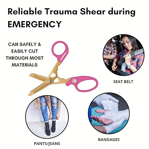 Hummingbird 4-in-1 Medical Scissors - Trauma Shears with Badge Reel for Nurses, Students, Respiratory Therapists, Veterinarians, and Medical Professionals (Pink)