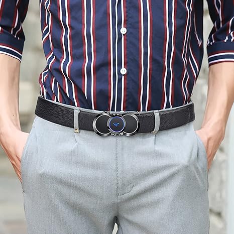 VANNANBA Mens Belts Leather Ratchet Dress Belt with Automatic Sliding Buckle, Designer Works Belts for Jeans Pants