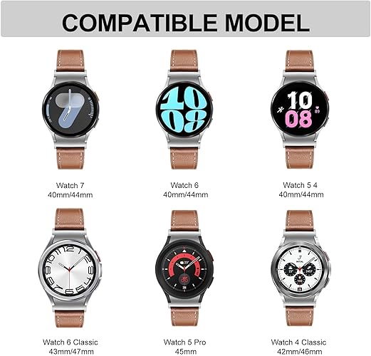 TRUMiRR One Click Band for Galaxy Watch 7 6 40mm 44mm, Genuine Leather Watchband No Gap Strap for Galaxy Watch 6 Classic 43mm 47mm / Watch 5 4