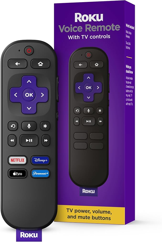 Roku Voice Remote Replacement TV Remote Control with Voice Control, Simple Setup, Pre-Set App Shortcuts - Compatible with Roku TV, Players, Audio Devices