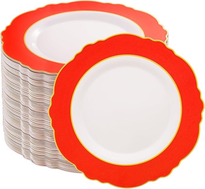 WDF 60pcs Plastic Red Plates Disposable - 7.5inch Red Dessert/Salad Plates Heavy Duty Plates for Christmas Party