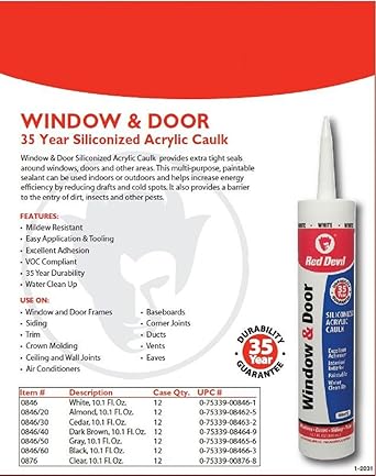 Red Devil 084650 Window Door Siliconized Acrylic Caulk, Gray, 10.1 oz, Pack of 1, Made in USA