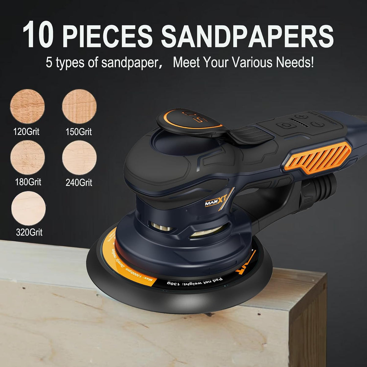 MAXXT Ramdon Orbital Sanders for 6inch, Only10000 RPM Electric Orbital Sander
