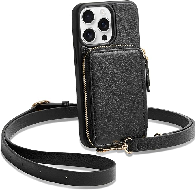 ZVE for iPhone 13 Pro Max Wallet Case, Card Holder Crossbody Phone Case for Women, Zipper Leather Purse with Wrist Strap, RFID Blocking Cover for iPhone 13 Pro Max (6.7 inch, 2021)- Black