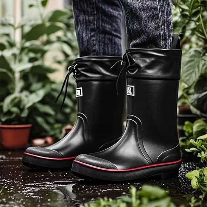 Mens Rain Boots Water boots Waterproof PVC Rubber Boots Outdoor Mud Boots,Comfort Lightweight Mid-Calf Gardening Fishing Shoes for Yard Farm Work