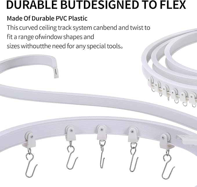 Flexible Bendable Ceiling Curtain Track, 5m (16.4ft), Ceiling Mount, for Curtain Track with Track Curtain System, RV Curtain Spacer, Curtain Ceiling Track, white
