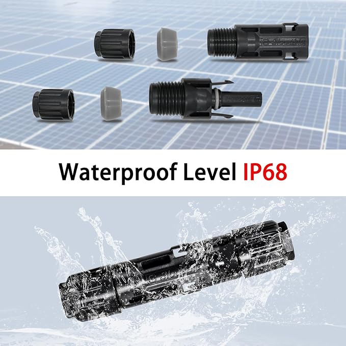 8AWG Solar Panel Connectors IP68 Waterproof 1500V 70A Solid Tinned Copper Terminal Black 5 Pairs for Solar PV Cable(10mm2)