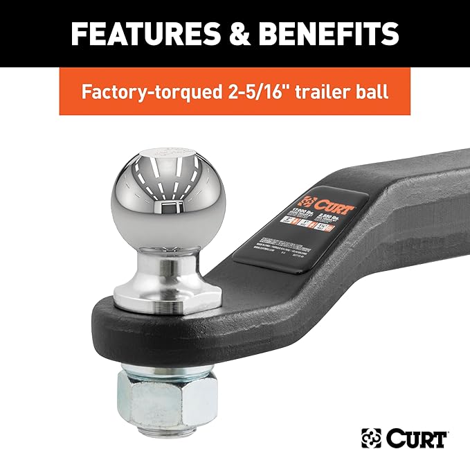 CURT 45331 Trailer Hitch Mount with 2-5/16-Inch Ball, Fits 2-Inch Receiver, 15,000 lbs, 2-In Drop