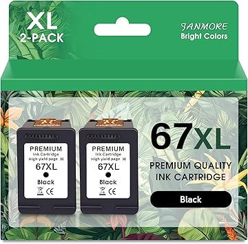67XL Black Ink Cartridge Replacement for HP Ink 67 for 67xl hp Printer Ink (Black 2-Pack) Woks for DeskJet 1255, 2700, 4100 Series 4155, 2700e, 4155e, 2755e, Envy 6000, 6400, Series 6055e 6455e