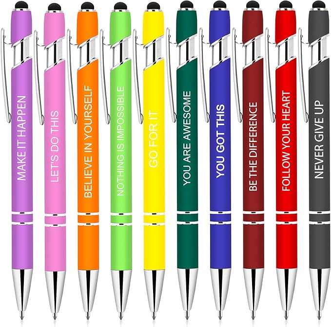 10 Pcs Inspirational Pens Bulk, Motivational Ballpoint Pen with Stylus Tip Funny Ink Pens in Bulk Inspirational Gifts for Women Coworkers Office Supplies Black Ink
